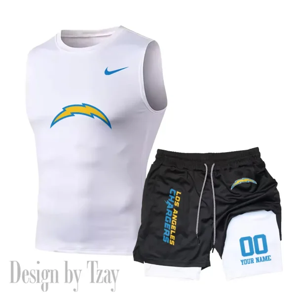 Los Angeles Chargers Tank Tops Vest Sleeveless and Outdoor Casual Training Sports Shorts 2-in-1 Double-Layer Shorts For Men SPTMODS051 - Image 3