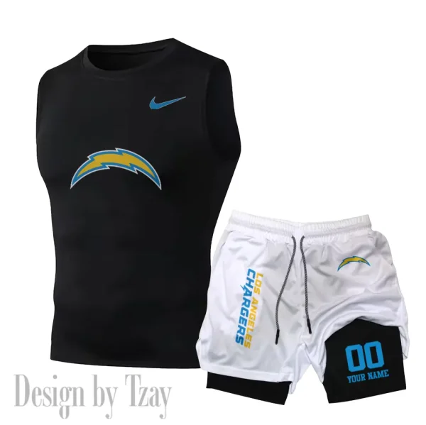 Los Angeles Chargers Tank Tops Vest Sleeveless and Outdoor Casual Training Sports Shorts 2-in-1 Double-Layer Shorts For Men SPTMODS051 - Image 4