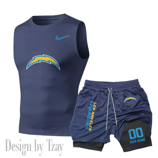 Los Angeles Chargers Tank Tops Vest Sleeveless and Outdoor Casual Training Sports Shorts 2-in-1 Double-Layer Shorts For Men SPTMODS051 - Image 6