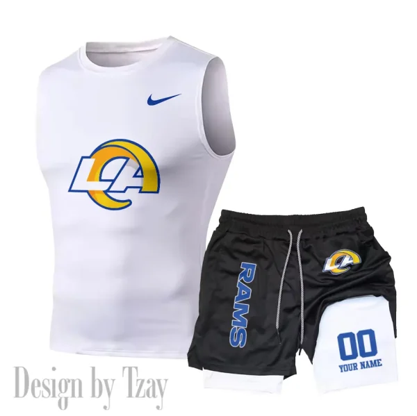 Los Angeles Rams Tank Tops Vest Sleeveless and Outdoor Casual Training Sports Shorts 2-in-1 Double-Layer Shorts For Men SPTMODS052 - Image 3