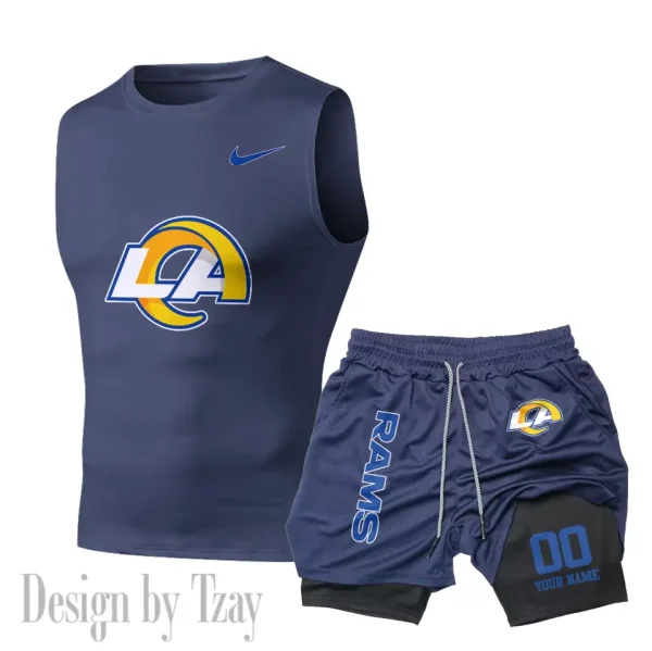 Los Angeles Rams Tank Tops Vest Sleeveless and Outdoor Casual Training Sports Shorts 2-in-1 Double-Layer Shorts For Men SPTMODS052 - Image 4