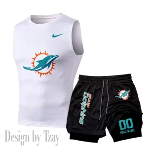Miami Dolphins Tank Tops Vest Sleeveless and Outdoor Casual Training Sports Shorts 2-in-1 Double-Layer Shorts For Men SPTMODS053
