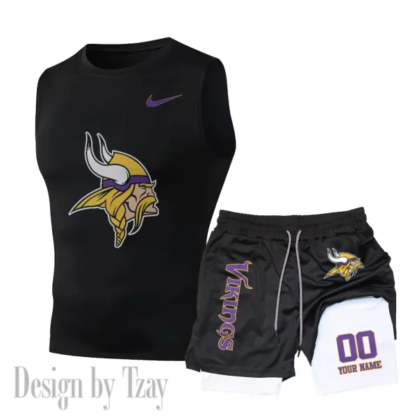 Minnesota Vikings Tank Tops Vest Sleeveless and Outdoor Casual Training Sports Shorts 2-in-1 Double-Layer Shorts For Men SPTMODS054