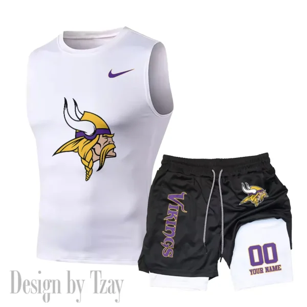 Minnesota Vikings Tank Tops Vest Sleeveless and Outdoor Casual Training Sports Shorts 2-in-1 Double-Layer Shorts For Men SPTMODS054 - Image 4
