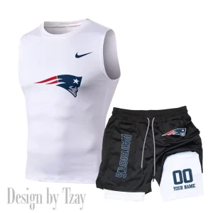 New England Patriots Tank Tops Vest Sleeveless and Outdoor Casual Training Sports Shorts 2-in-1 Double-Layer Shorts For Men SPTMODS055