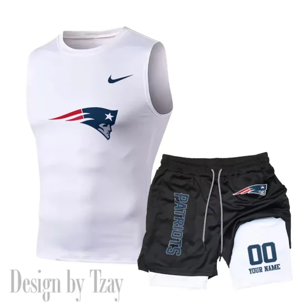 New England Patriots Tank Tops Vest Sleeveless and Outdoor Casual Training Sports Shorts 2-in-1 Double-Layer Shorts For Men SPTMODS055