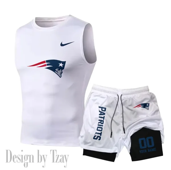 New England Patriots Tank Tops Vest Sleeveless and Outdoor Casual Training Sports Shorts 2-in-1 Double-Layer Shorts For Men SPTMODS055 - Image 2