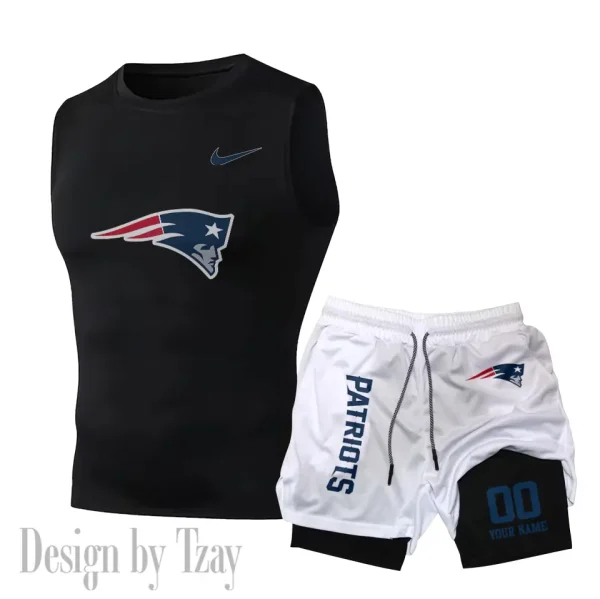 New England Patriots Tank Tops Vest Sleeveless and Outdoor Casual Training Sports Shorts 2-in-1 Double-Layer Shorts For Men SPTMODS055 - Image 3