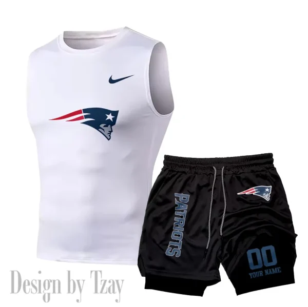 New England Patriots Tank Tops Vest Sleeveless and Outdoor Casual Training Sports Shorts 2-in-1 Double-Layer Shorts For Men SPTMODS055 - Image 5
