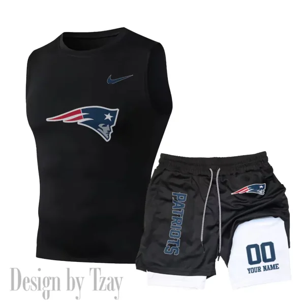 New England Patriots Tank Tops Vest Sleeveless and Outdoor Casual Training Sports Shorts 2-in-1 Double-Layer Shorts For Men SPTMODS055 - Image 7