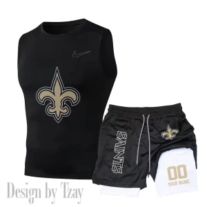 New Orleans Saints Tank Tops Vest Sleeveless and Outdoor Casual Training Sports Shorts 2-in-1 Double-Layer Shorts For Men SPTMODS056