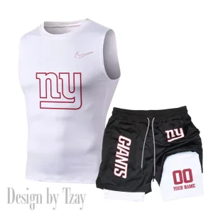 New York Giants Tank Tops Vest Sleeveless and Outdoor Casual Training Sports Shorts 2-in-1 Double-Layer Shorts For Men SPTMODS057