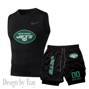 New York Jets Tank Tops Vest Sleeveless and Outdoor Casual Training Sports Shorts 2-in-1 Double-Layer Shorts For Men SPTMODS058