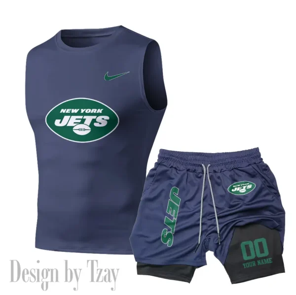 New York Jets Tank Tops Vest Sleeveless and Outdoor Casual Training Sports Shorts 2-in-1 Double-Layer Shorts For Men SPTMODS058 - Image 2