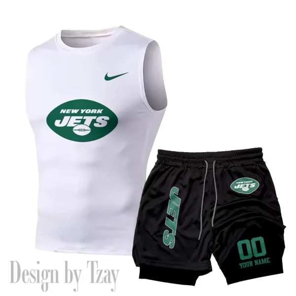 New York Jets Tank Tops Vest Sleeveless and Outdoor Casual Training Sports Shorts 2-in-1 Double-Layer Shorts For Men SPTMODS058 - Image 3