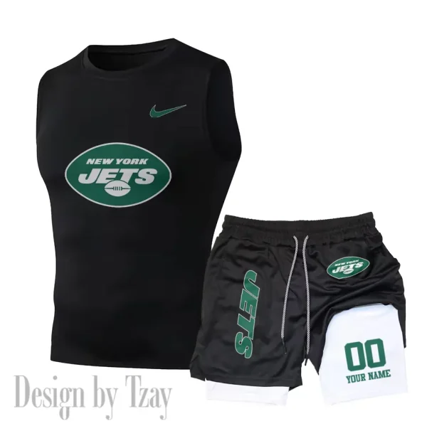 New York Jets Tank Tops Vest Sleeveless and Outdoor Casual Training Sports Shorts 2-in-1 Double-Layer Shorts For Men SPTMODS058 - Image 6
