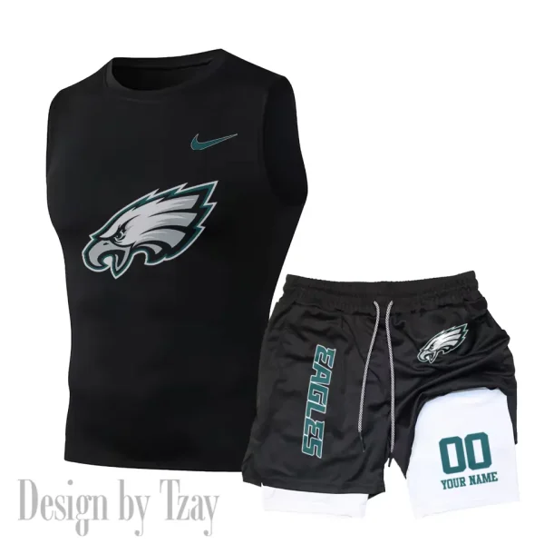 Philadelphia Eagles Tank Tops Vest Sleeveless and Outdoor Casual Training Sports Shorts 2-in-1 Double-Layer Shorts For Men SPTMODS059 - Image 2