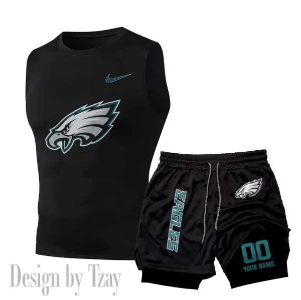 Philadelphia Eagles Tank Tops Vest Sleeveless and Outdoor Casual Training Sports Shorts 2-in-1 Double-Layer Shorts For Men SPTMODS059 - Image 6