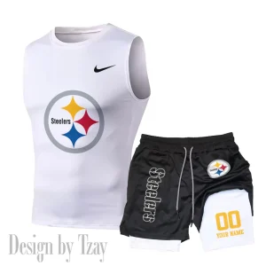 Pittsburgh Steelers Tank Tops Vest Sleeveless and Outdoor Casual Training Sports Shorts 2-in-1 Double-Layer Shorts For Men SPTMODS060