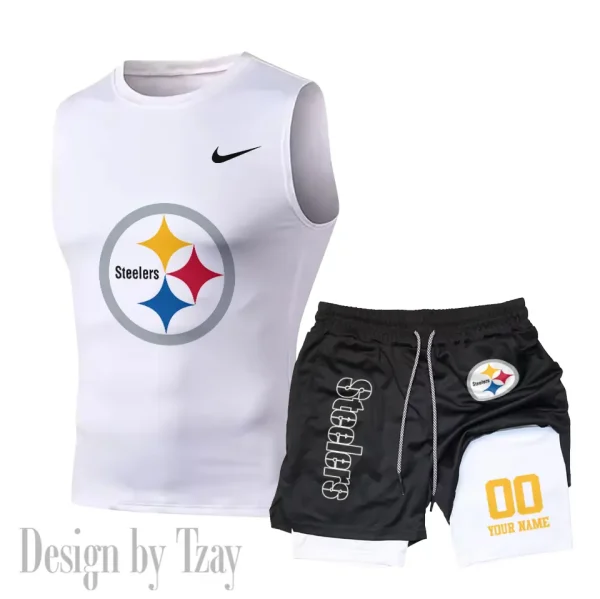 Pittsburgh Steelers Tank Tops Vest Sleeveless and Outdoor Casual Training Sports Shorts 2-in-1 Double-Layer Shorts For Men SPTMODS060