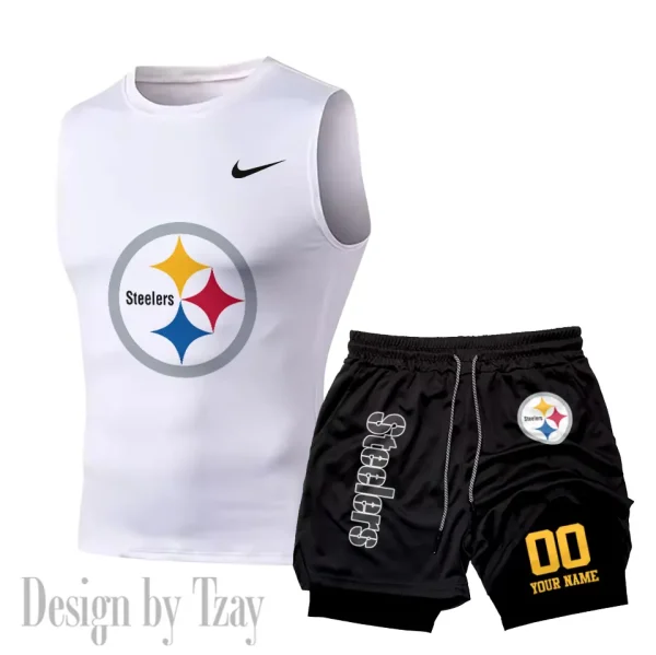 Pittsburgh Steelers Tank Tops Vest Sleeveless and Outdoor Casual Training Sports Shorts 2-in-1 Double-Layer Shorts For Men SPTMODS060 - Image 2