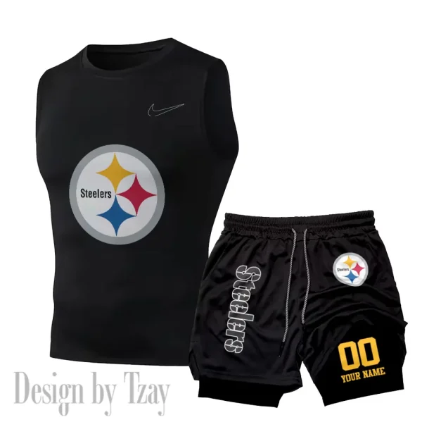 Pittsburgh Steelers Tank Tops Vest Sleeveless and Outdoor Casual Training Sports Shorts 2-in-1 Double-Layer Shorts For Men SPTMODS060 - Image 4