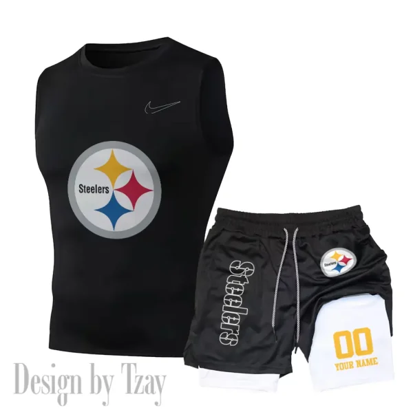 Pittsburgh Steelers Tank Tops Vest Sleeveless and Outdoor Casual Training Sports Shorts 2-in-1 Double-Layer Shorts For Men SPTMODS060 - Image 6