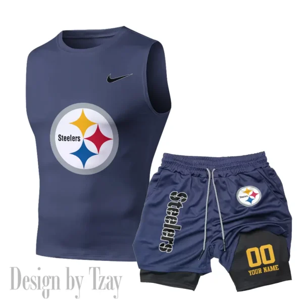 Pittsburgh Steelers Tank Tops Vest Sleeveless and Outdoor Casual Training Sports Shorts 2-in-1 Double-Layer Shorts For Men SPTMODS060 - Image 7