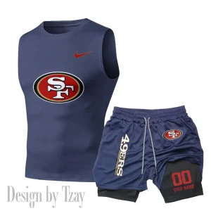 San Francisco 49ers Tank Tops Vest Sleeveless and Outdoor Casual Training Sports Shorts 2-in-1 Double-Layer Shorts For Men SPTMODS061