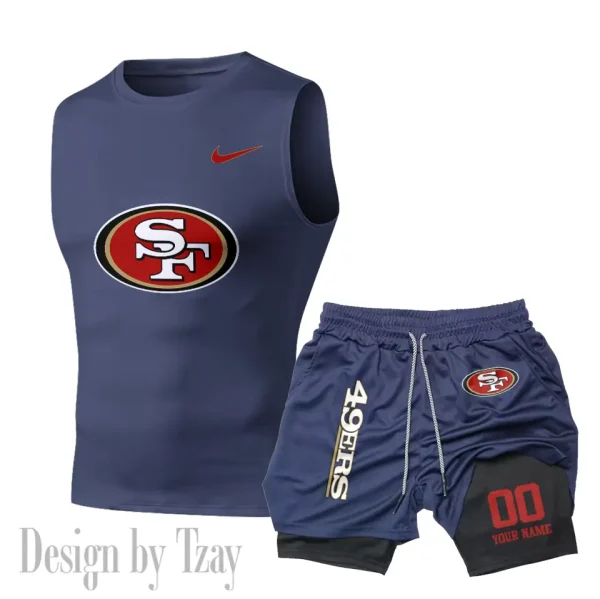 San Francisco 49ers Tank Tops Vest Sleeveless and Outdoor Casual Training Sports Shorts 2-in-1 Double-Layer Shorts For Men SPTMODS061