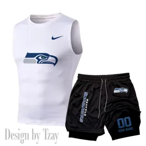Seattle Seahawks Tank Tops Vest Sleeveless and Outdoor Casual Training Sports Shorts 2-in-1 Double-Layer Shorts For Men SPTMODS062