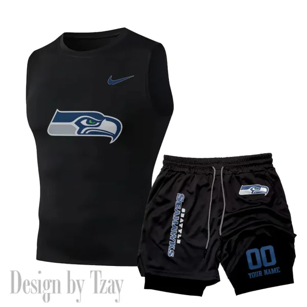 Seattle Seahawks Tank Tops Vest Sleeveless and Outdoor Casual Training Sports Shorts 2-in-1 Double-Layer Shorts For Men SPTMODS062 - Image 3