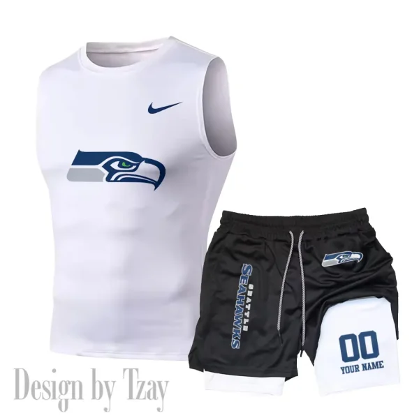 Seattle Seahawks Tank Tops Vest Sleeveless and Outdoor Casual Training Sports Shorts 2-in-1 Double-Layer Shorts For Men SPTMODS062 - Image 4