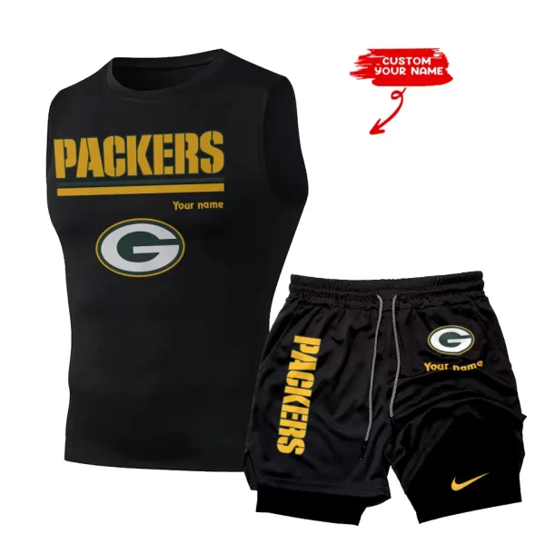 Green Bay Packers Tank Tops Vest Sleeveless and Outdoor Casual Training Sports Shorts 2-in-1 Double-Layer Shorts For Men SPTMODS012