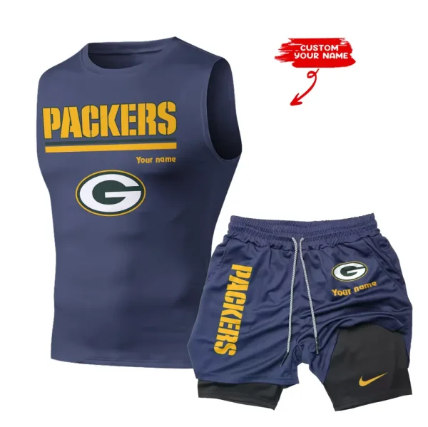 Green Bay Packers Tank Tops Vest Sleeveless and Outdoor Casual Training Sports Shorts 2-in-1 Double-Layer Shorts For Men SPTMODS012 - Image 3