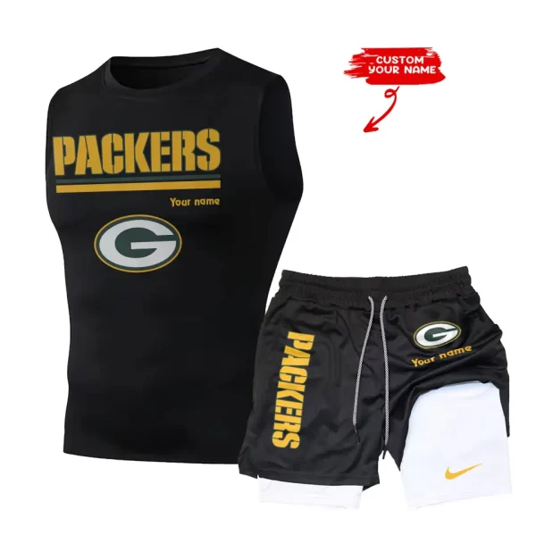 Green Bay Packers Tank Tops Vest Sleeveless and Outdoor Casual Training Sports Shorts 2-in-1 Double-Layer Shorts For Men SPTMODS012 - Image 6