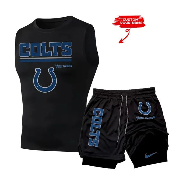 Indianapolis Colts Tank Tops Vest Sleeveless and Outdoor Casual Training Sports Shorts 2-in-1 Double-Layer Shorts For Men SPTMODS014