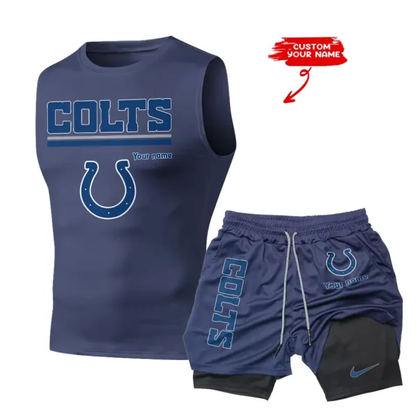 Indianapolis Colts Tank Tops Vest Sleeveless and Outdoor Casual Training Sports Shorts 2-in-1 Double-Layer Shorts For Men SPTMODS014 - Image 3