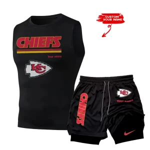 Kansas City Chiefs Tank Tops Vest Sleeveless and Outdoor Casual Training Sports Shorts 2-in-1 Double-Layer Shorts For Men SPTMODS016