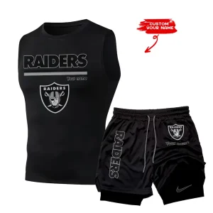 Las Vegas Raiders Tank Tops Vest Sleeveless and Outdoor Casual Training Sports Shorts 2-in-1 Double-Layer Shorts For Men SPTMODS017