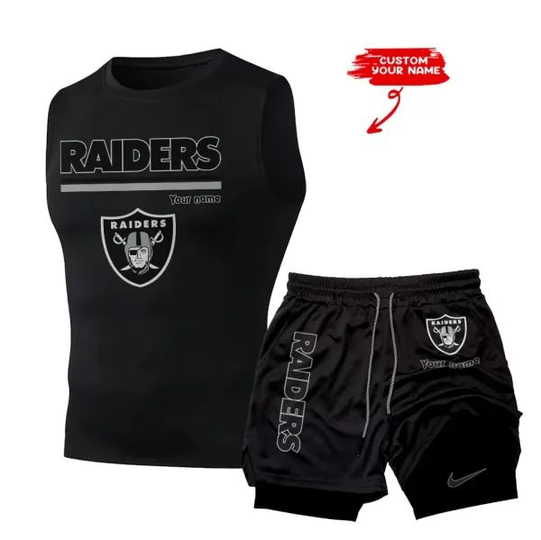 Las Vegas Raiders Tank Tops Vest Sleeveless and Outdoor Casual Training Sports Shorts 2-in-1 Double-Layer Shorts For Men SPTMODS017