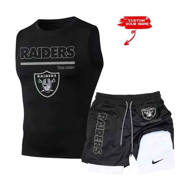 Las Vegas Raiders Tank Tops Vest Sleeveless and Outdoor Casual Training Sports Shorts 2-in-1 Double-Layer Shorts For Men SPTMODS017 - Image 3