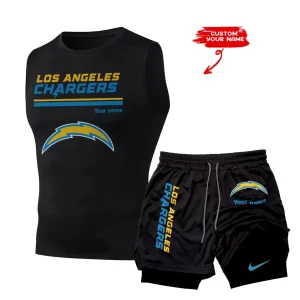 Los Angeles Chargers Tank Tops Vest Sleeveless and Outdoor Casual Training Sports Shorts 2-in-1 Double-Layer Shorts For Men SPTMODS018