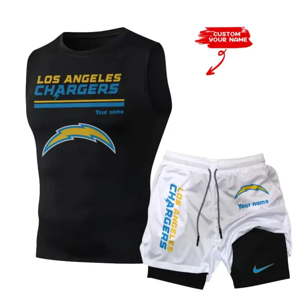 Los Angeles Chargers Tank Tops Vest Sleeveless and Outdoor Casual Training Sports Shorts 2-in-1 Double-Layer Shorts For Men SPTMODS018 - Image 4