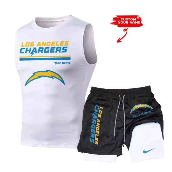 Los Angeles Chargers Tank Tops Vest Sleeveless and Outdoor Casual Training Sports Shorts 2-in-1 Double-Layer Shorts For Men SPTMODS018 - Image 7