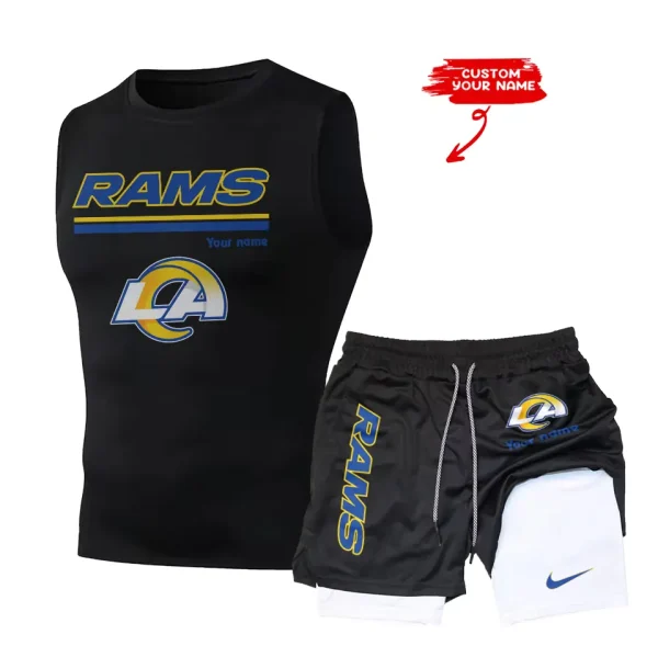 Los Angeles Rams Tank Tops Vest Sleeveless and Outdoor Casual Training Sports Shorts 2-in-1 Double-Layer Shorts For Men SPTMODS019 - Image 2