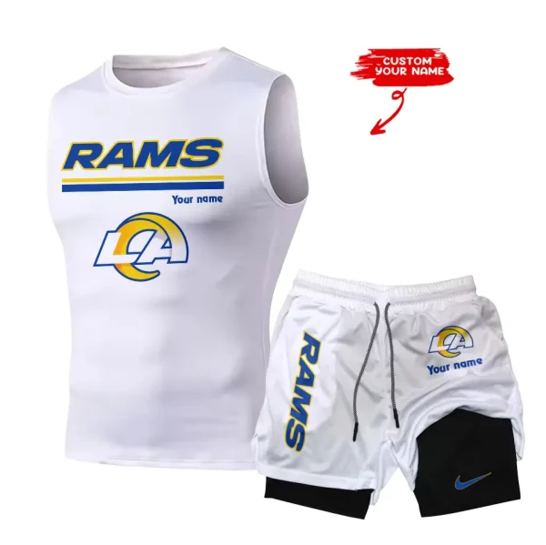 Los Angeles Rams Tank Tops Vest Sleeveless and Outdoor Casual Training Sports Shorts 2-in-1 Double-Layer Shorts For Men SPTMODS019 - Image 3