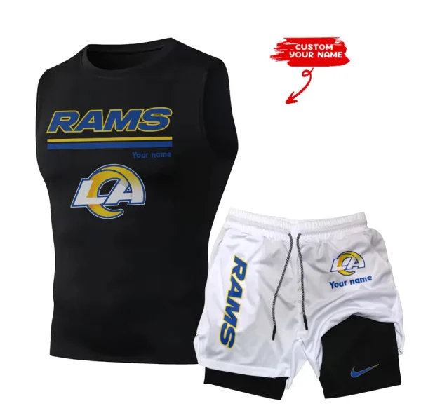 Los Angeles Rams Tank Tops Vest Sleeveless and Outdoor Casual Training Sports Shorts 2-in-1 Double-Layer Shorts For Men SPTMODS019 - Image 4