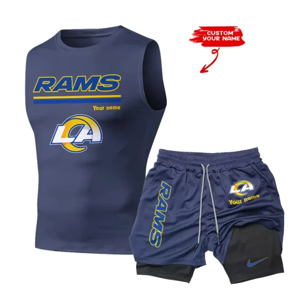 Los Angeles Rams Tank Tops Vest Sleeveless and Outdoor Casual Training Sports Shorts 2-in-1 Double-Layer Shorts For Men SPTMODS019 - Image 5