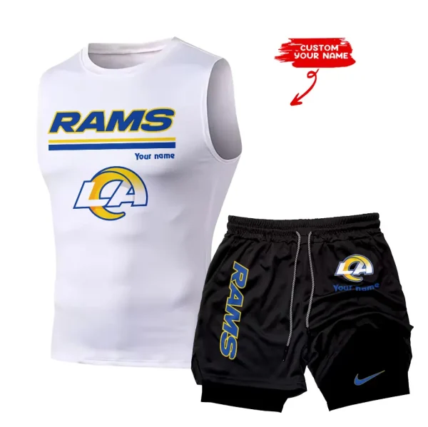 Los Angeles Rams Tank Tops Vest Sleeveless and Outdoor Casual Training Sports Shorts 2-in-1 Double-Layer Shorts For Men SPTMODS019 - Image 6